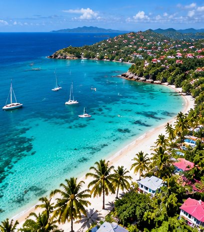 Vue aérienne d’une baie de Martinique (illustration)